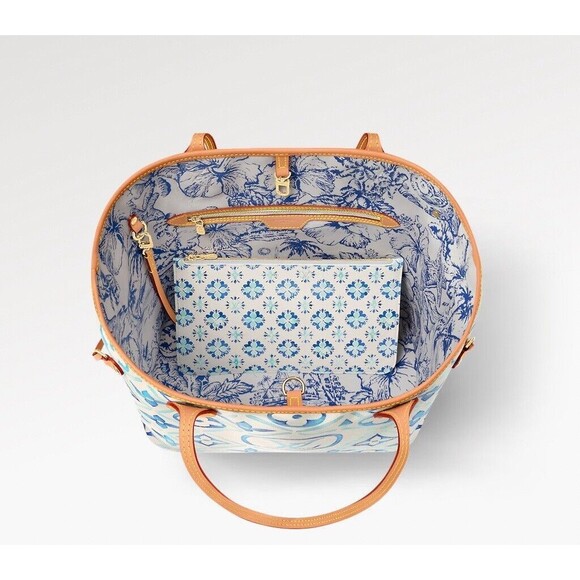 NIB Louis Vuitton Neverfull MM By The Pool Blue M11263 With Pouch 💯% Authentic - Picture 3 of 16